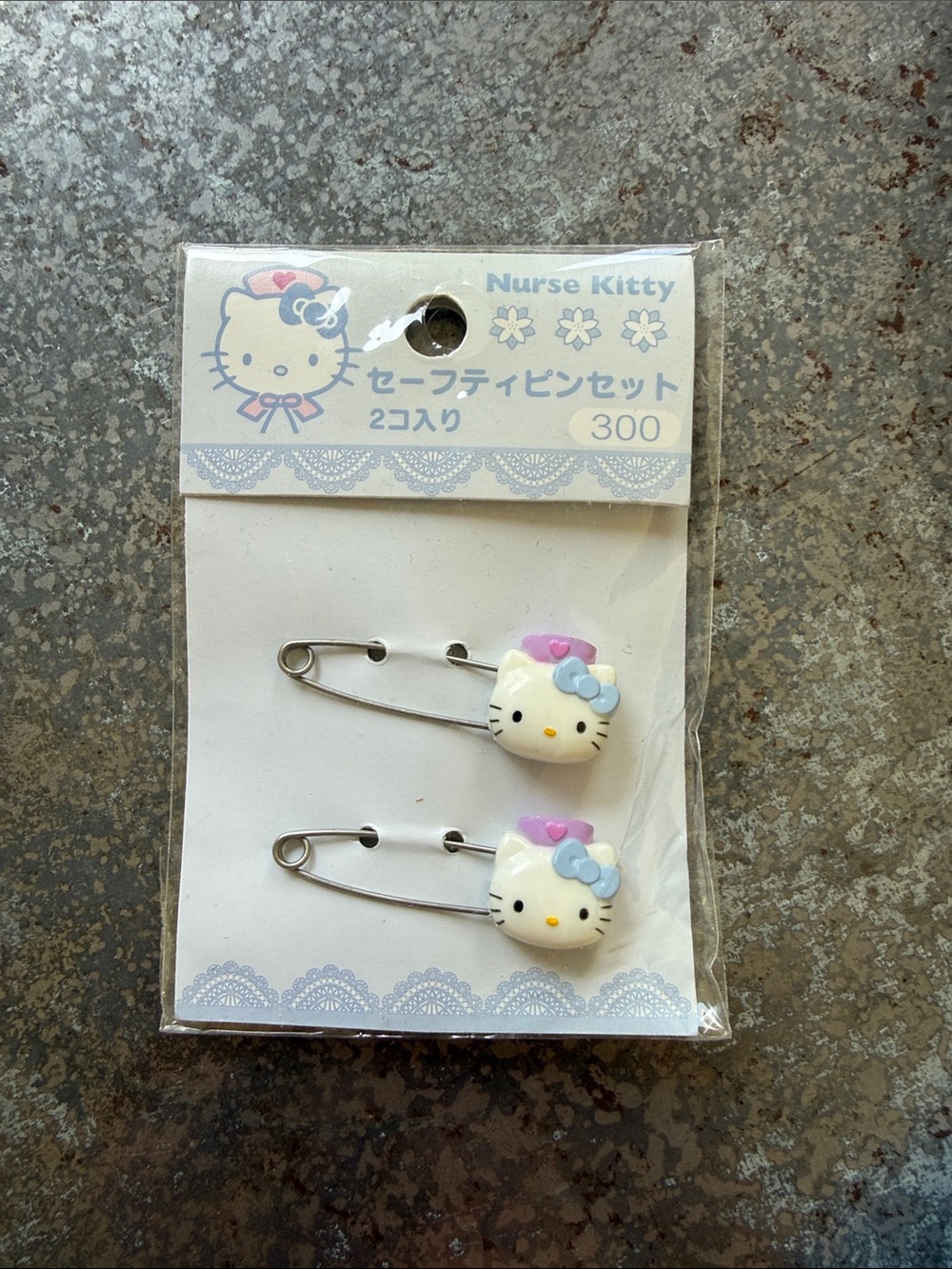 Hello Kitty Nurse Safety Diaper Pins - White, Pink & Blue Accents New Nurse Gift